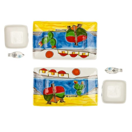 Handmade sicilian ceramic Sushi set Dammusi Elaborato De Simone Pottery Handmade sicilian ceramic Sushi set Dammusi Elaborato De Simone Pottery